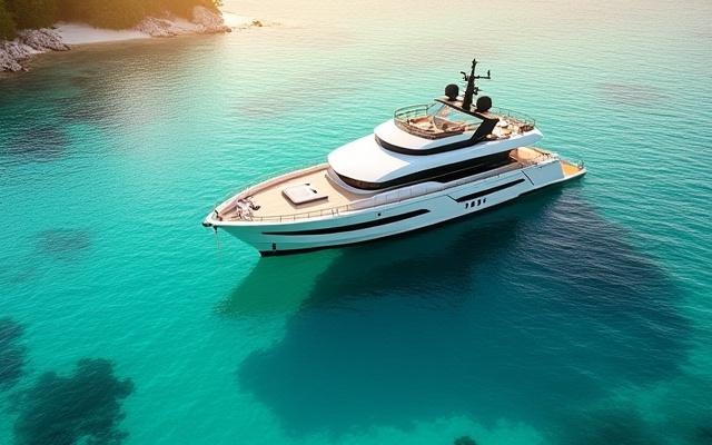 Yacht Oceanus, moderne et spacieux, au mouillage dans une crique turquoise